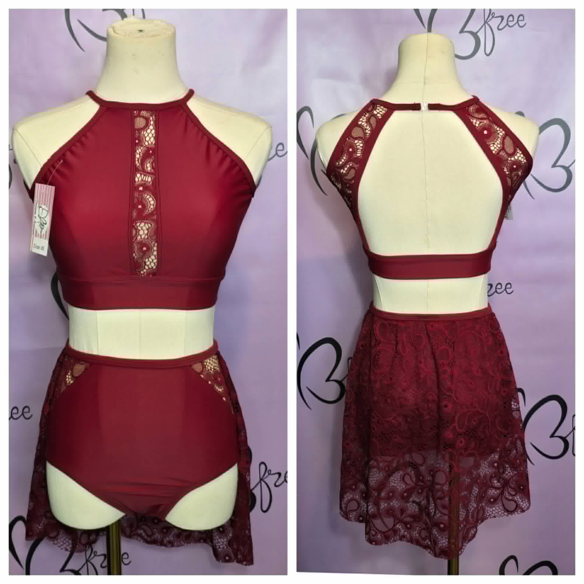 Custom Burgundy Lace Lyrical Costume Base Size AS