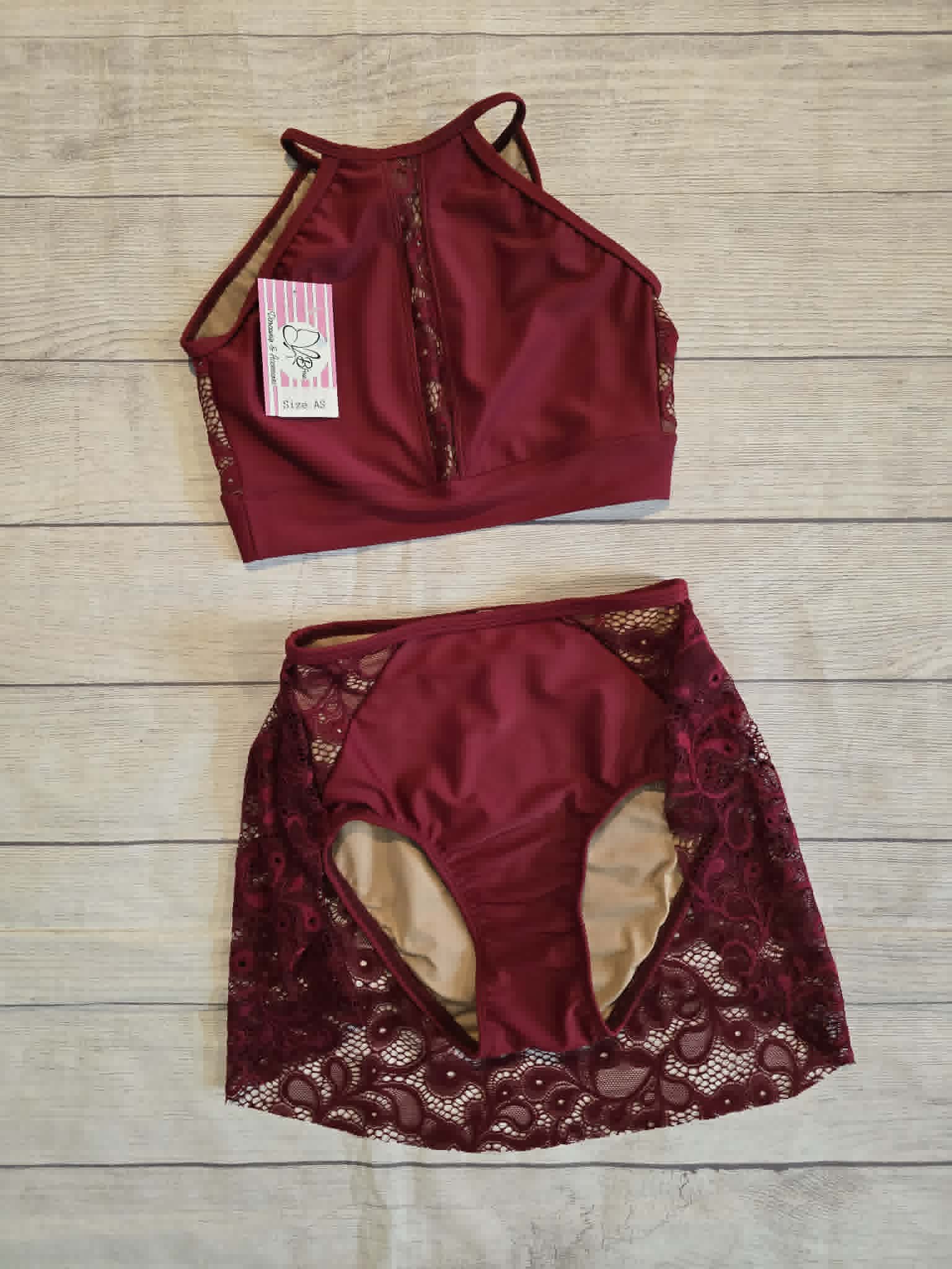 Custom Burgundy Lace Lyrical Costume Base Size AS