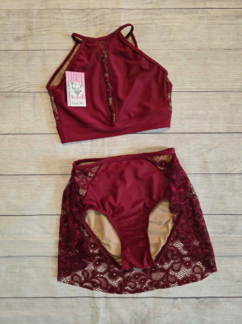 Custom Burgundy Lace Lyrical Costume Base Size AS