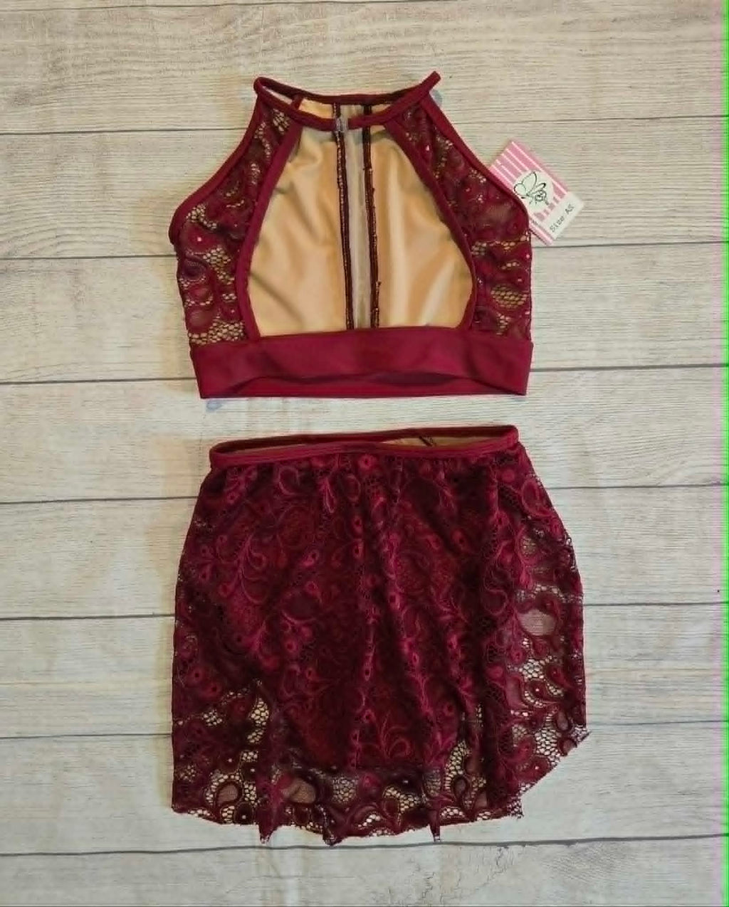 Custom Burgundy Lace Lyrical Costume Base Size AS