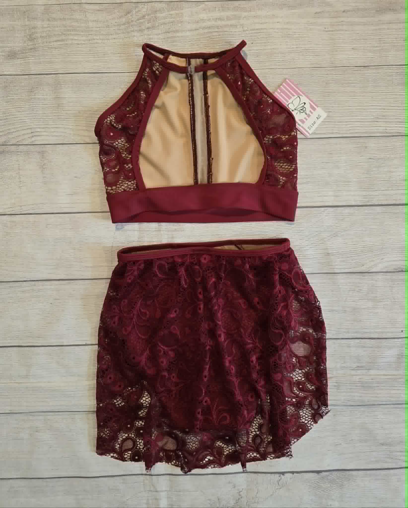 Custom Burgundy Lace Lyrical Costume Base Size AS