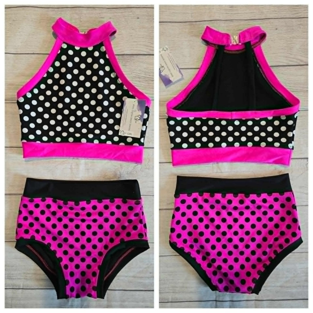 Custom Black, Pink and White Polka Dot Dance Outfit Size CXL