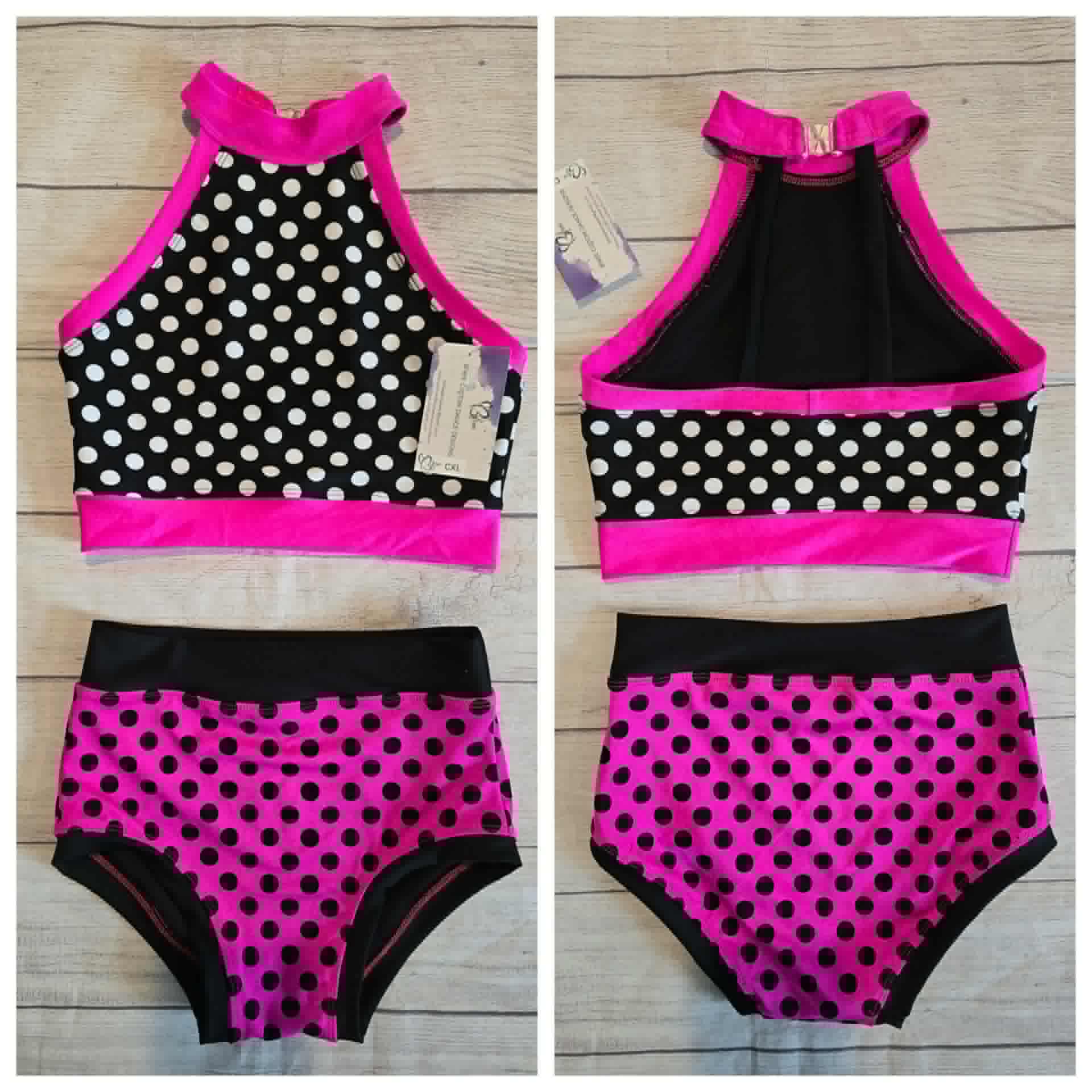 Custom Black, Pink and White Polka Dot Dance Outfit Size CXL