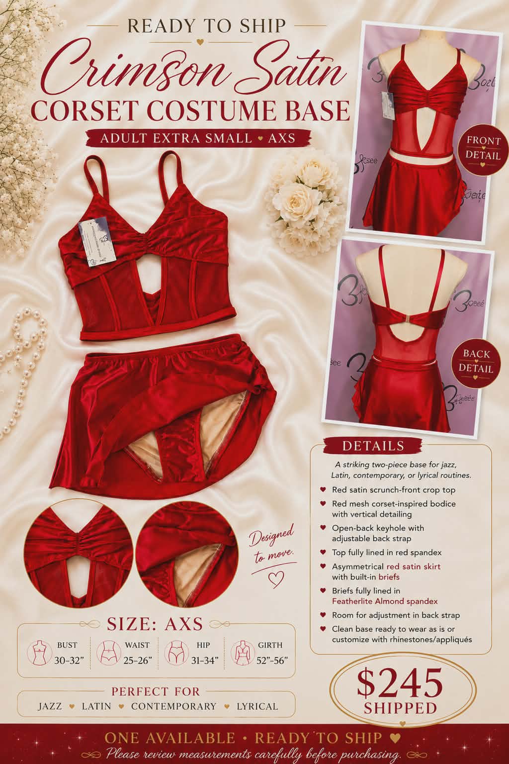 Crimson Satin Corset Costume Base - AXS