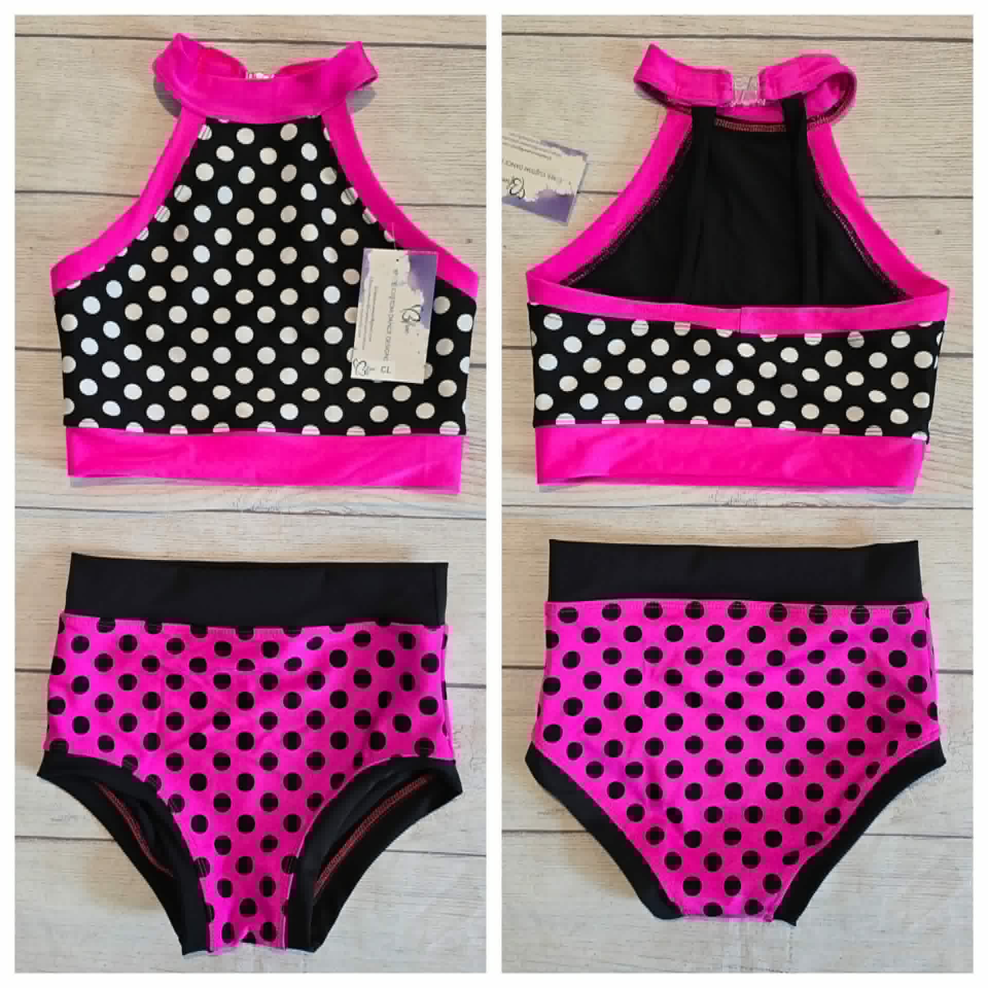 Custom Black, Pink and White Polka Dot Dance Outfit Size CL