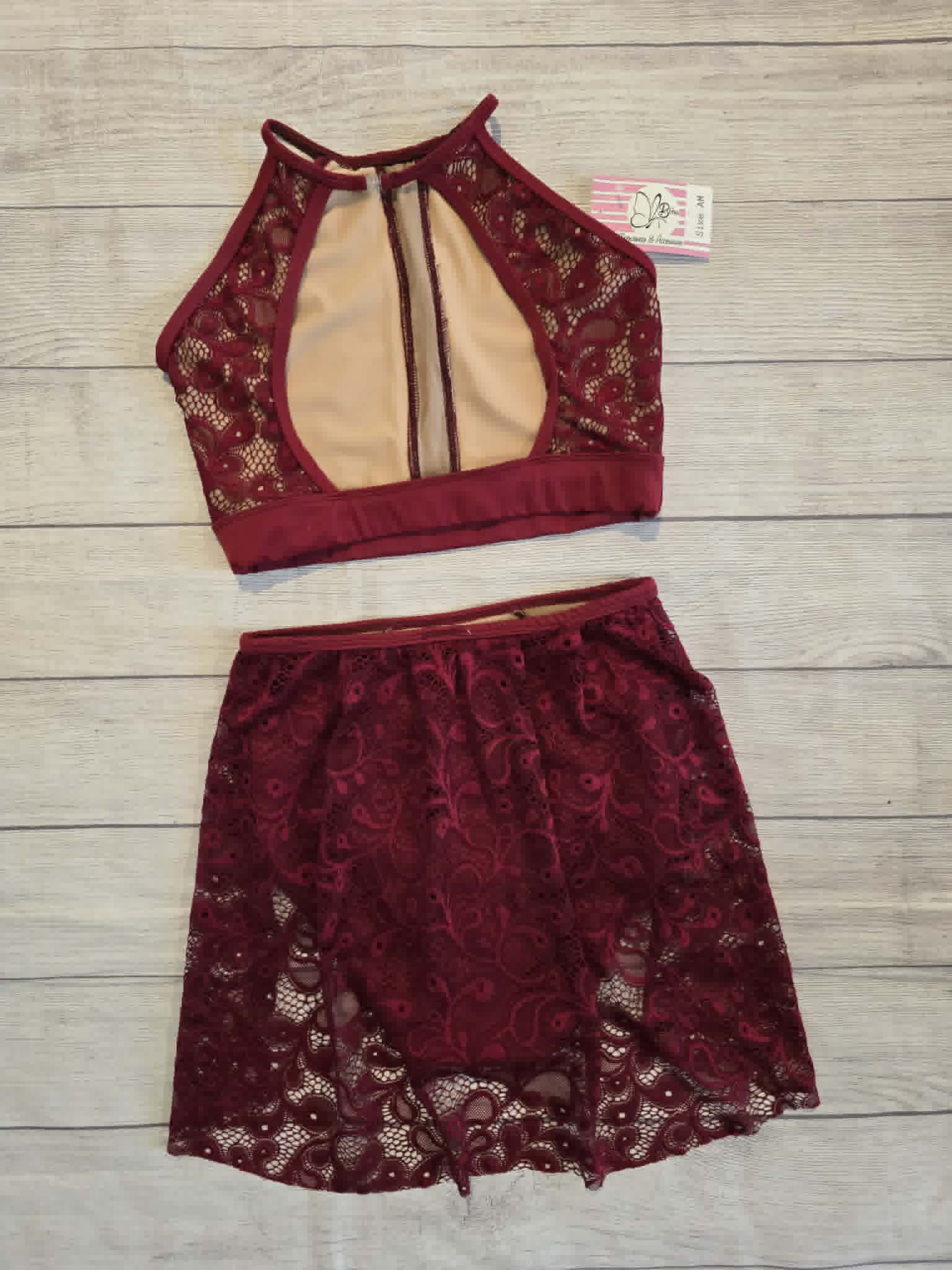Custom Burgundy Lace Lyrical Dance Costume Base Size AM