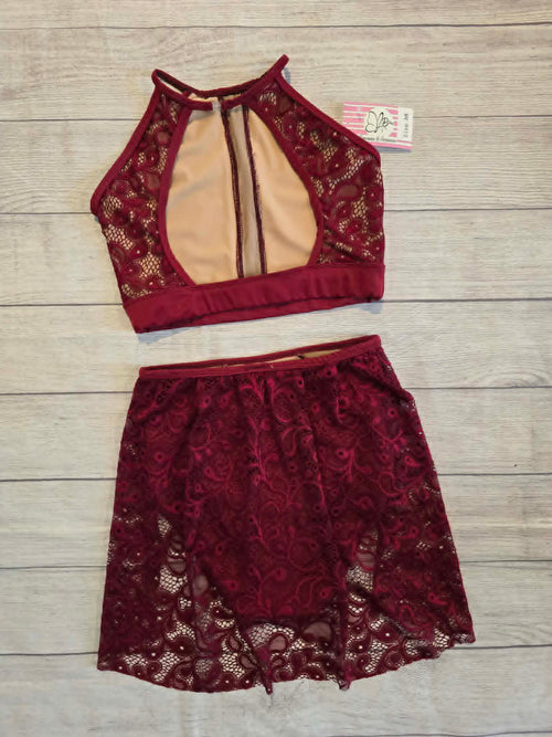 Custom Burgundy Lace Lyrical Dance Costume Base Size AM