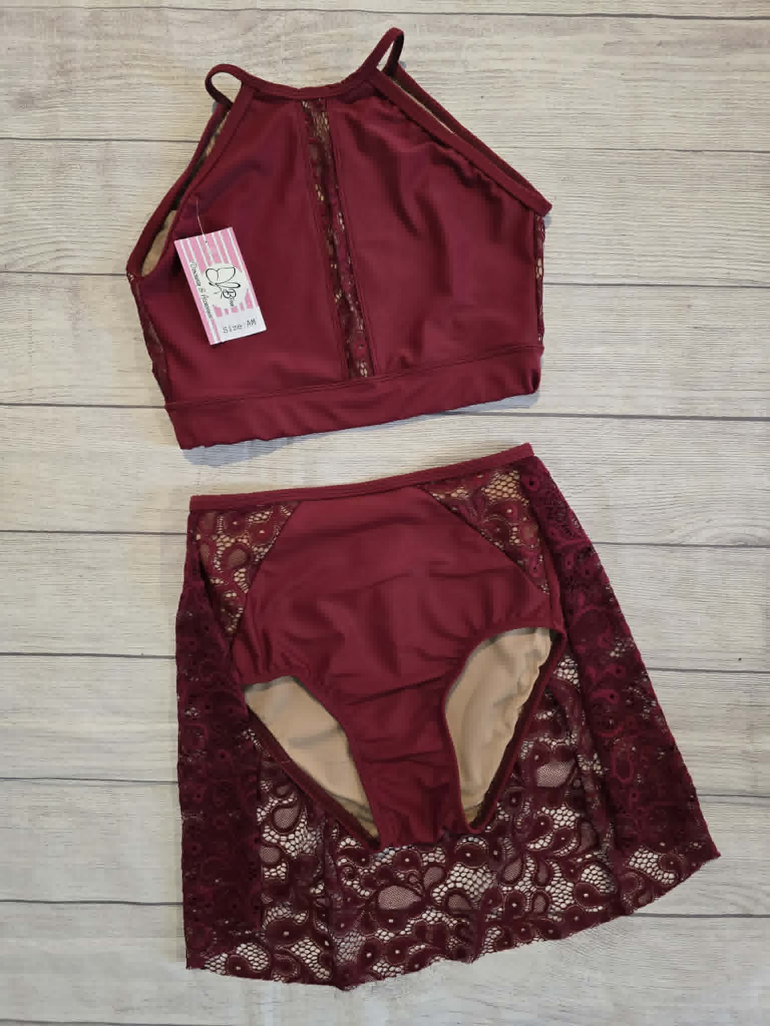 Custom Burgundy Lace Lyrical Dance Costume Base Size AM