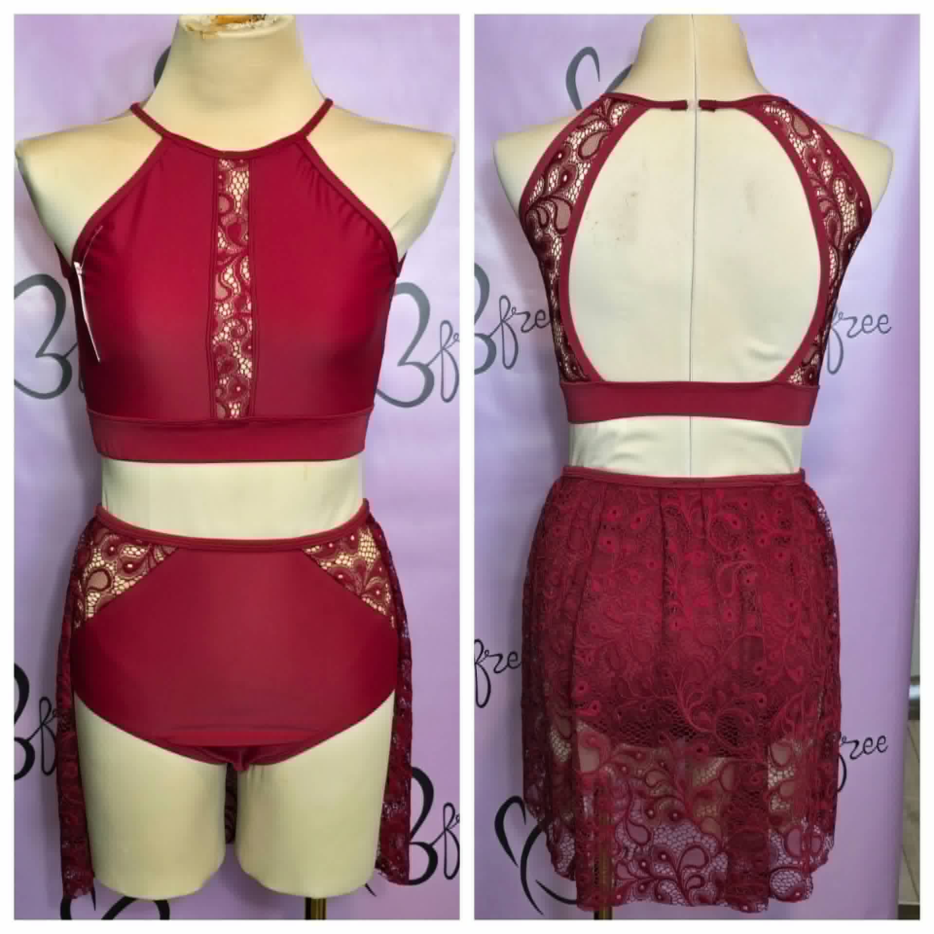 Custom Burgundy Lace Lyrical Dance Costume Base Size AM