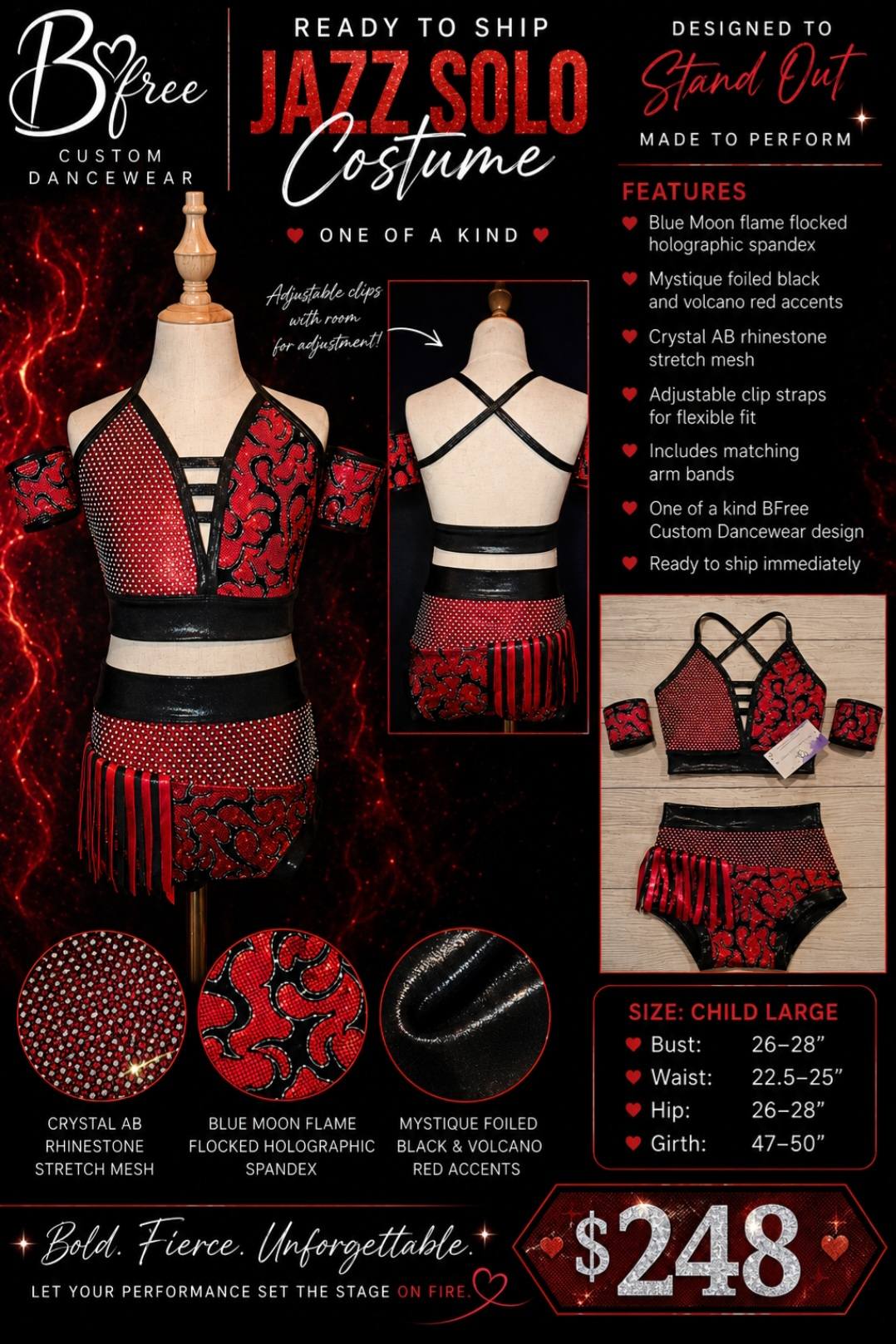 Flame Fringe & Rhinestone Jazz Costume (CL)