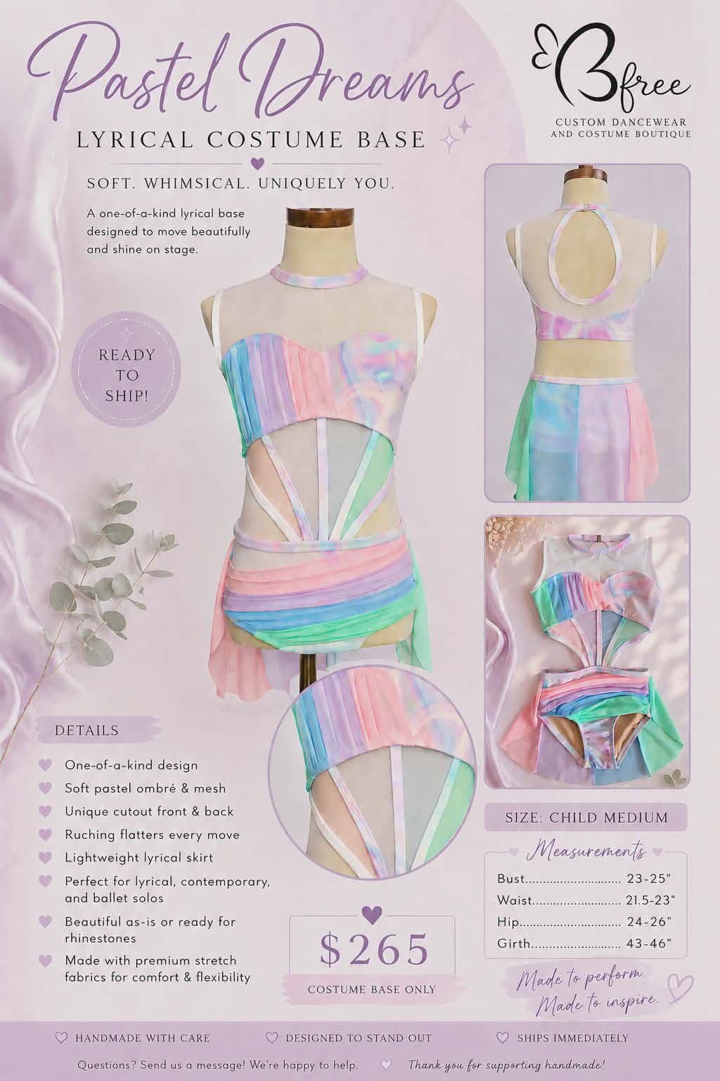 Pastel Dreams Lyrical Costume Base | Child Medium | Ready to Ship