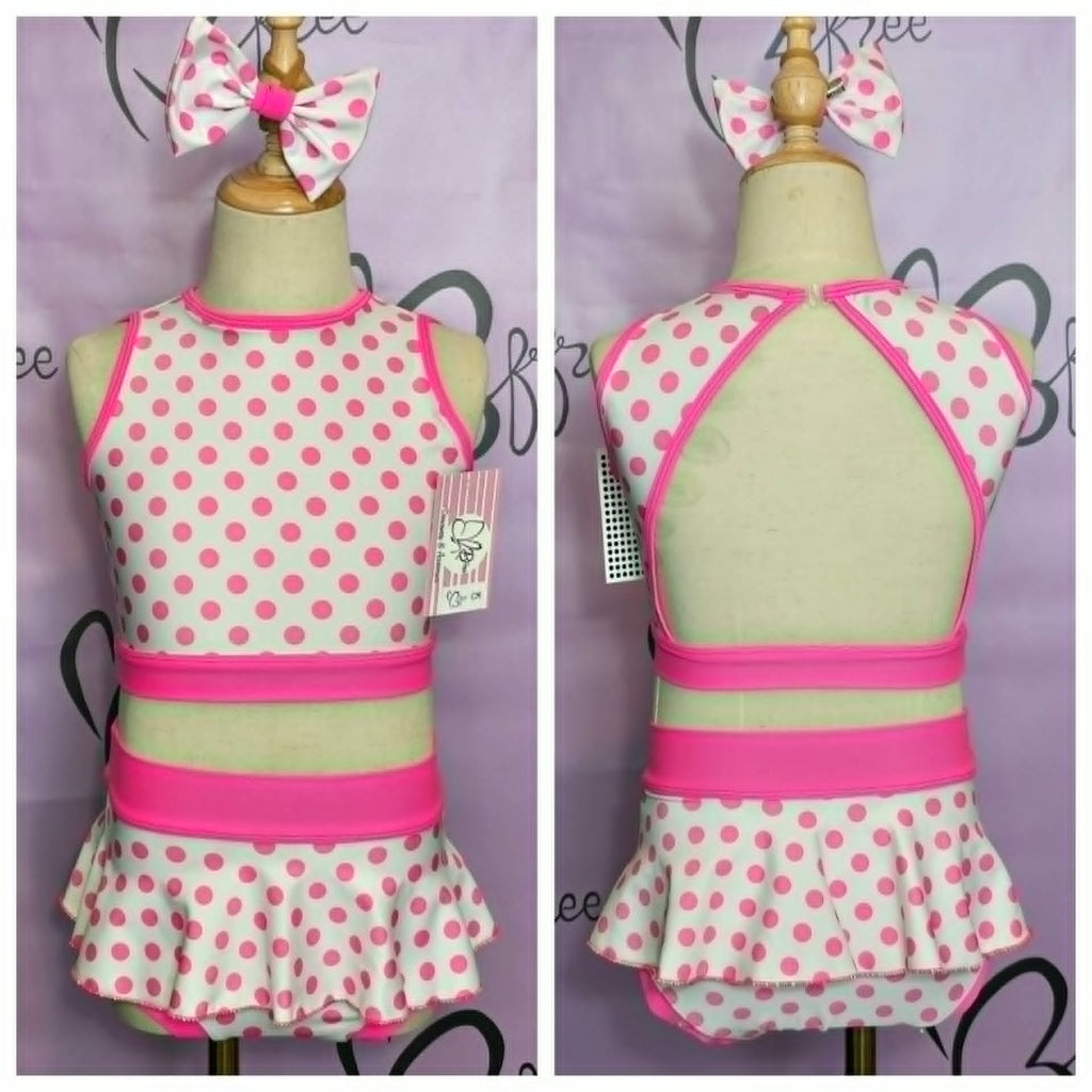 Custom Pink and White Polka Dot Dance Set Size CM