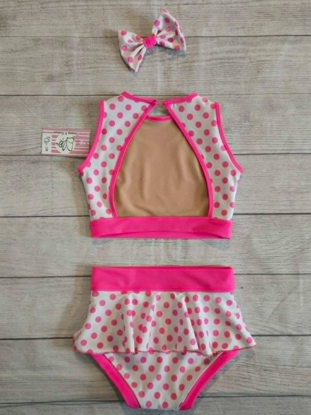 Custom Pink and White Polka Dot Dance Set Size CM