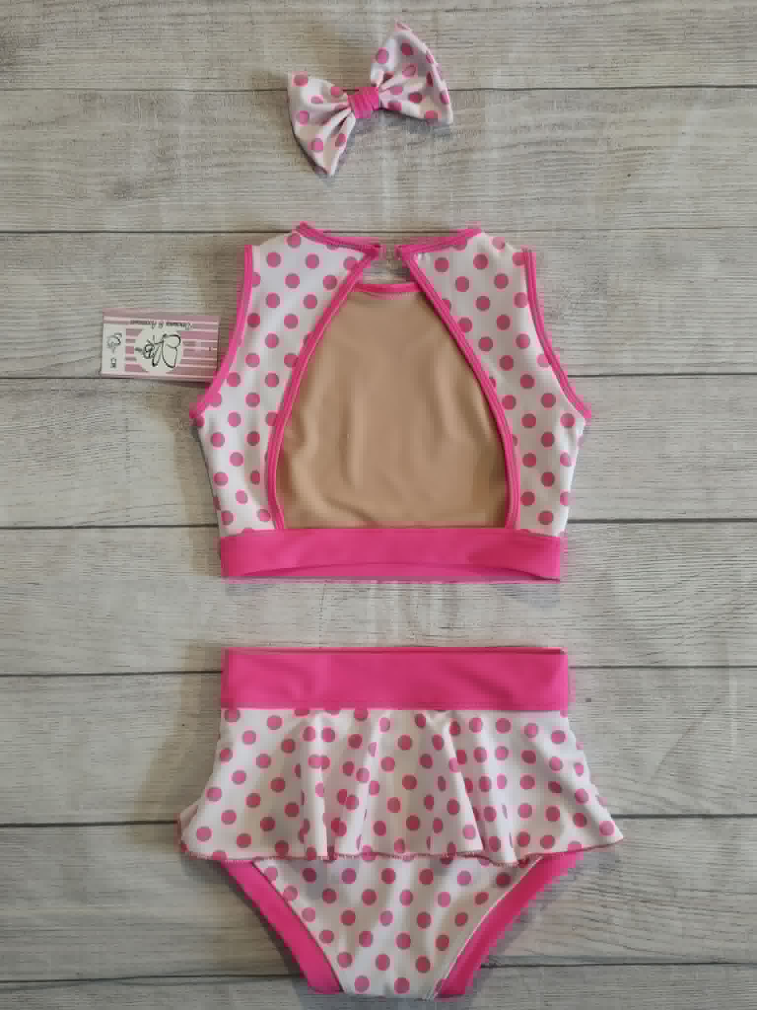 Custom Pink and White Polka Dot Dance Set Size CM