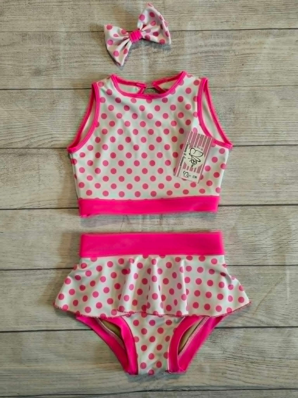 Custom Pink and White Polka Dot Dance Set Size CM