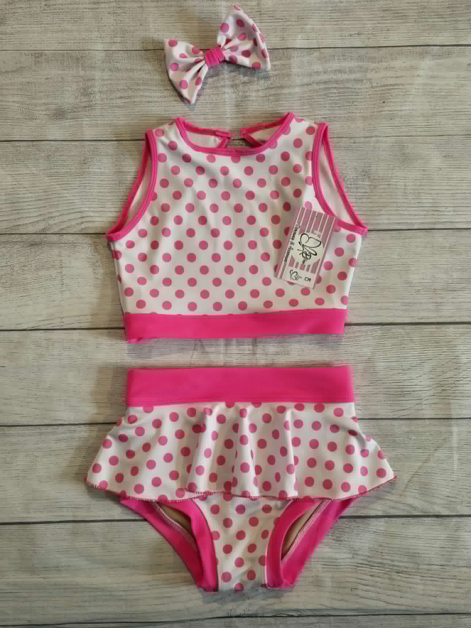Custom Pink and White Polka Dot Dance Set Size CM