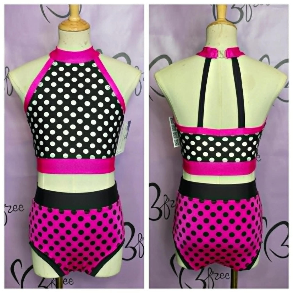 Custom Black, Pink and White Polka Dot Dance Outfit Size CXL