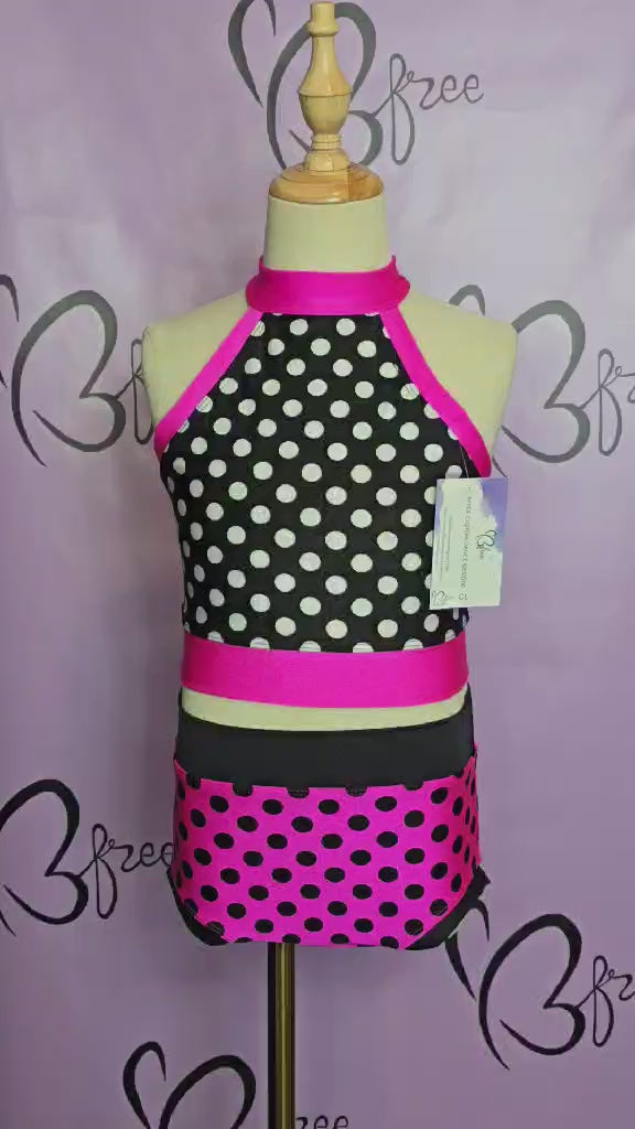Custom Black, Pink and White Polka Dot Dance Outfit Size CL