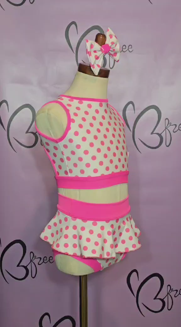 Custom White & Pink Polka Dot Dance Set Size CS