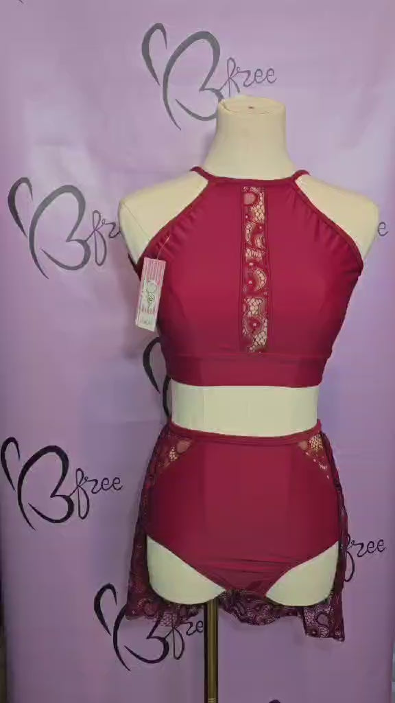 Custom Burgundy Lace Lyrical Costume Base Size AS