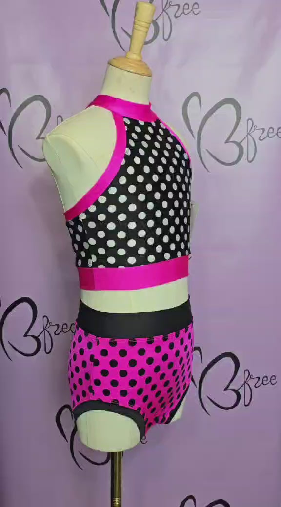 Custom Black, Pink and White Polka Dot Dance Outfit Size CXL