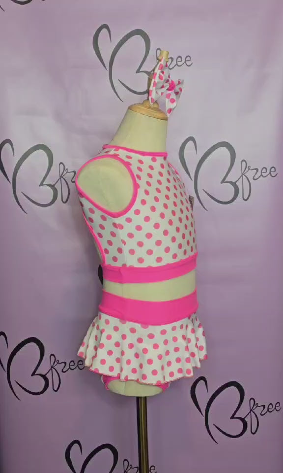 Custom Pink and White Polka Dot Dance Set Size CM