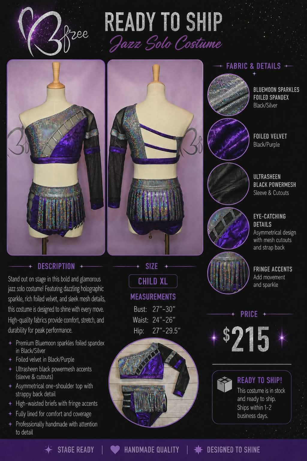 Custom Purple and Holographic Silver Jazz Costume Size Child XL