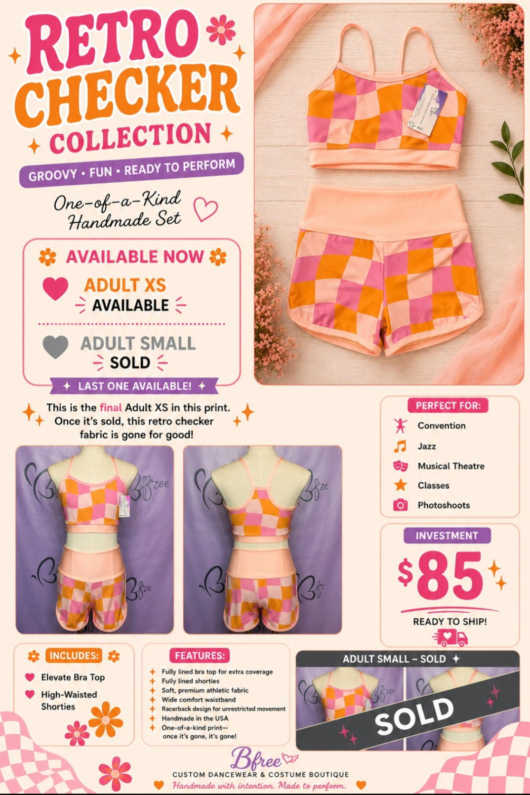 Retro Checker Set - Adult XS - Ready to ship