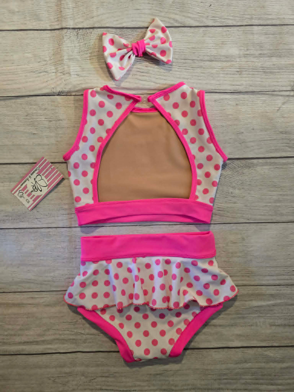 Custom White & Pink Polka Dot Dance Set Size CS