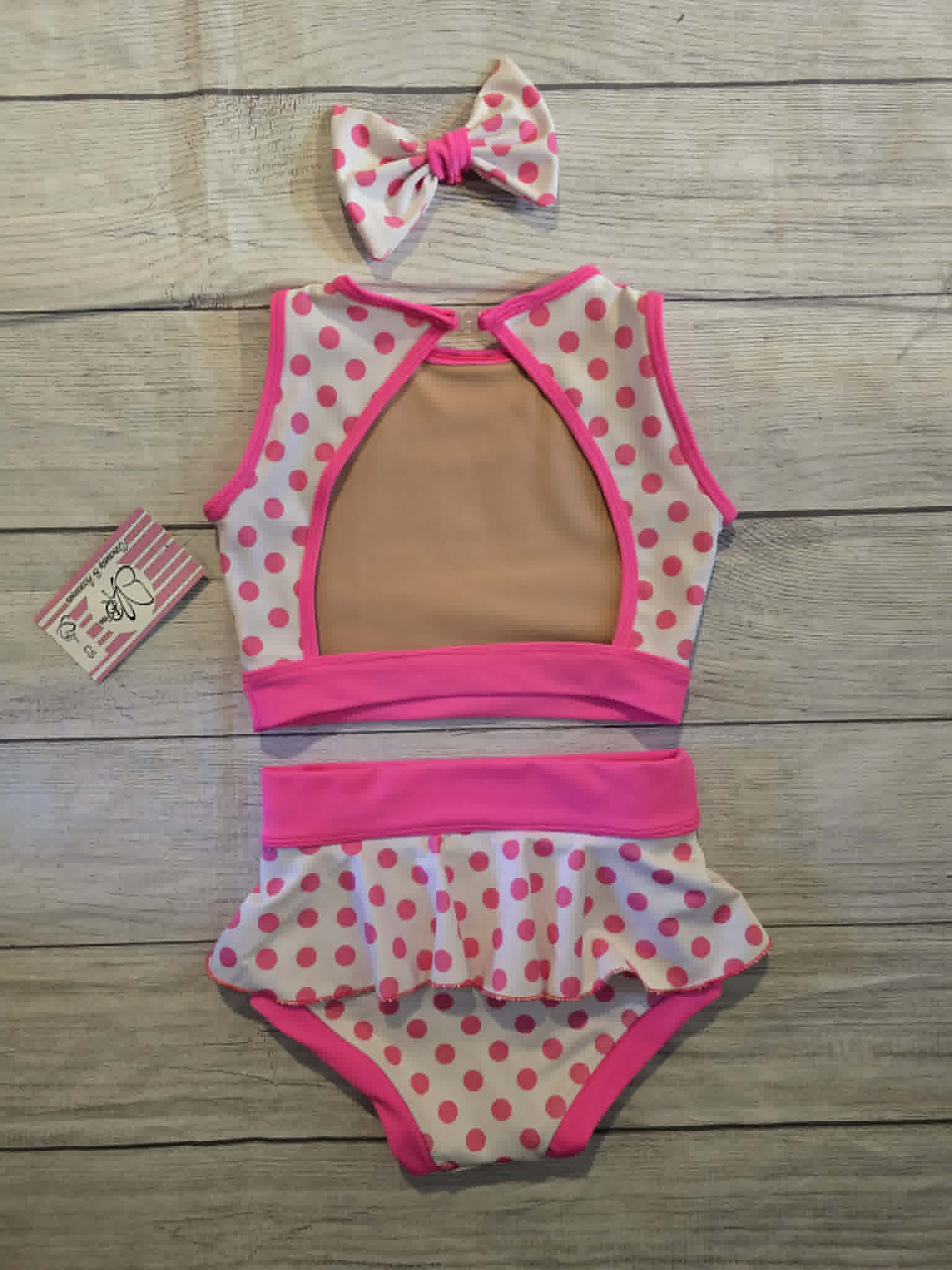 Custom White & Pink Polka Dot Dance Set Size CS