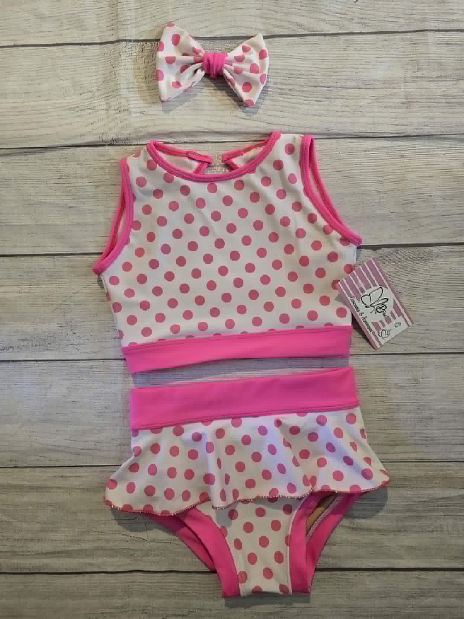 Custom White & Pink Polka Dot Dance Set Size CS
