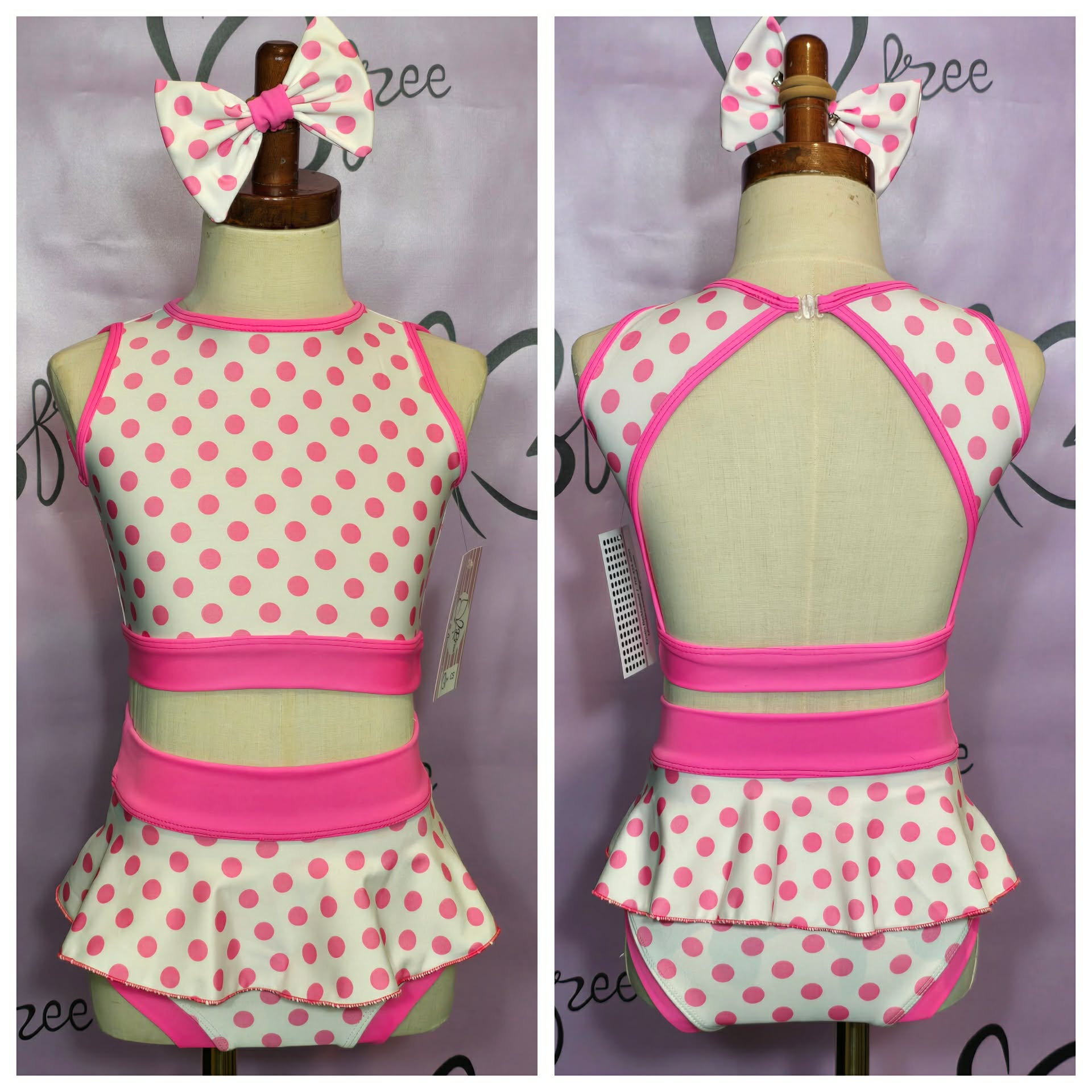 Custom White & Pink Polka Dot Dance Set Size CS